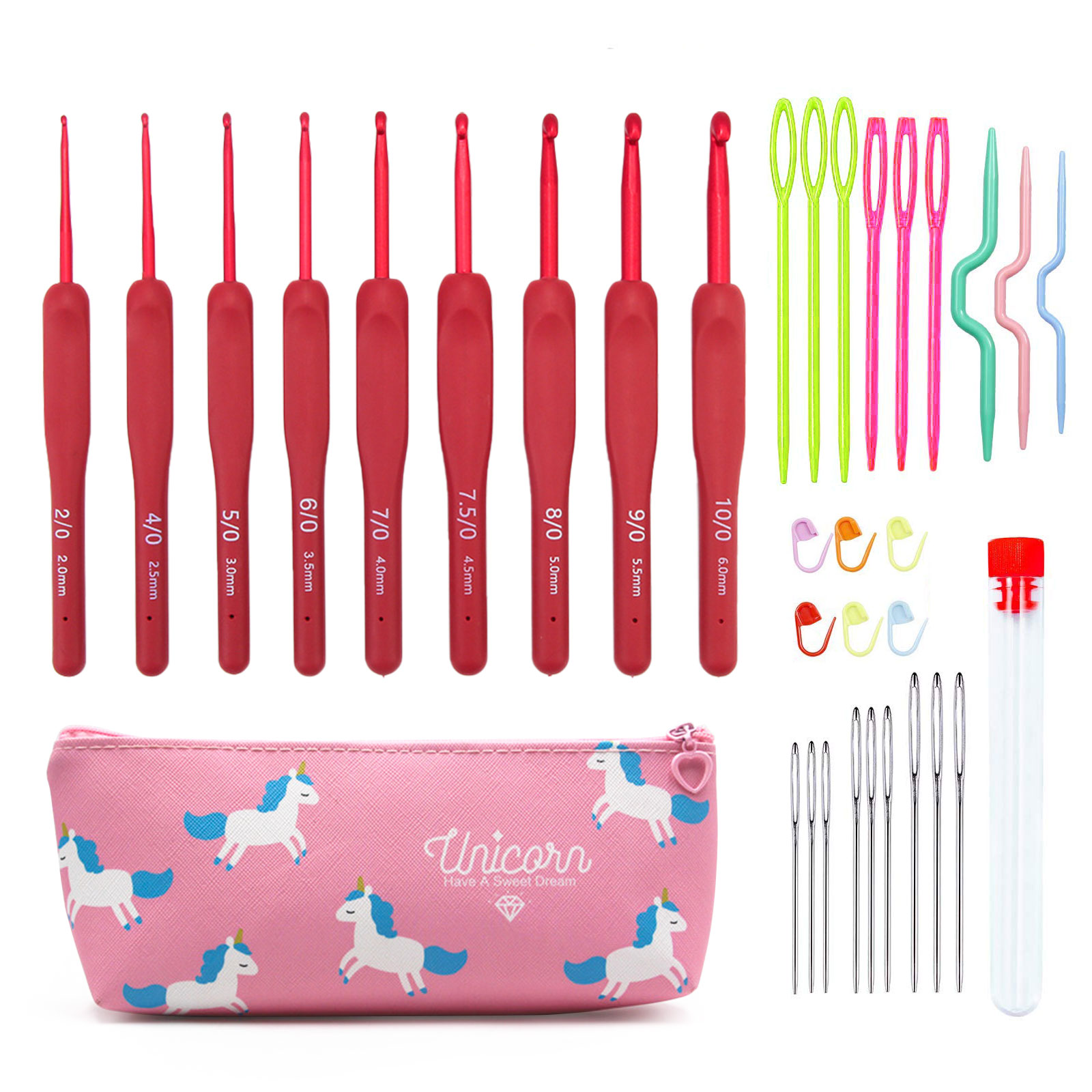 Crochet Hook Set - 9/33pcs Red Crochet Hook set, for