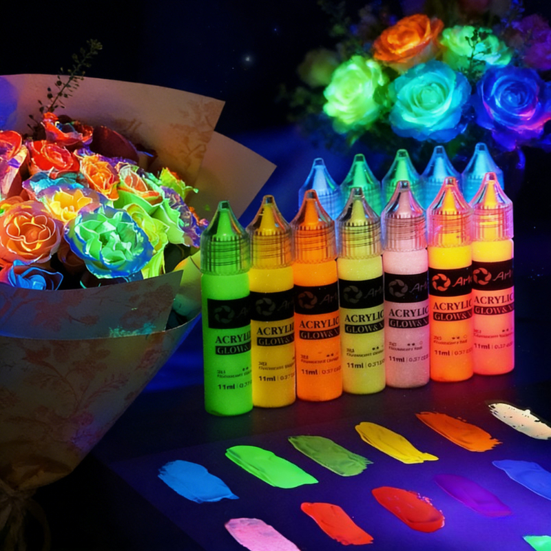 Acrylic Pour Paint - 6/12/18 Colors 11ML Fluorescent Luminous Acrylic