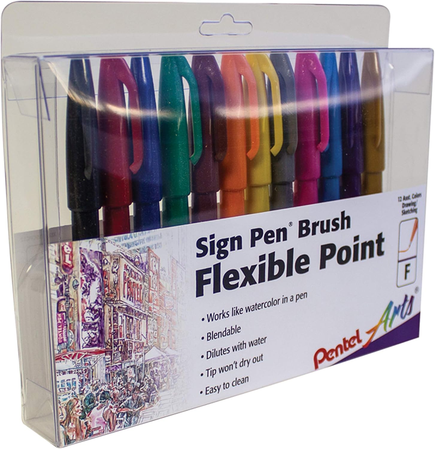 Watercolor Brush Pen - Fude Brush Tip Markers, 12 Assorted