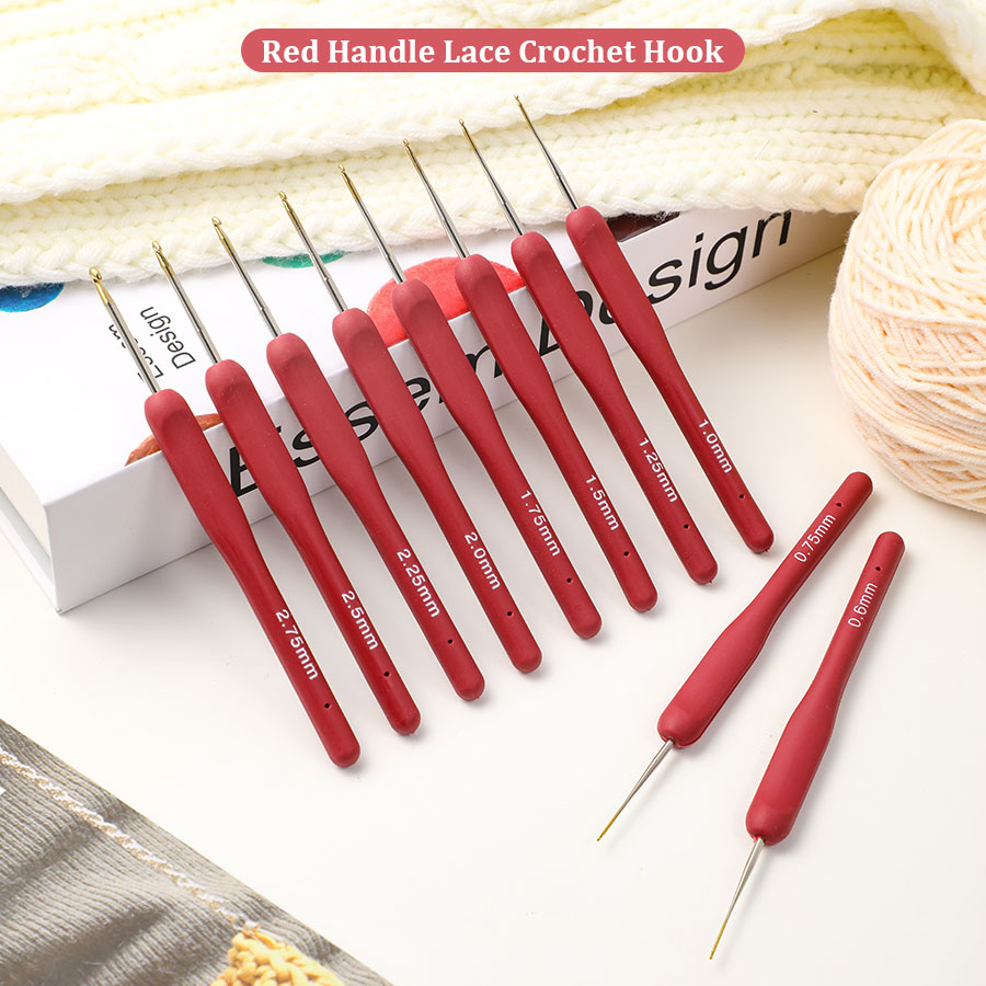 10pcs Red Crochet Set Kit Sili - Crochet Hook Set บทวิจารณ์และราคา
