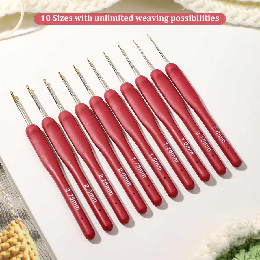 10pcs Red Crochet Set Kit Sili - Crochet Hook Set บทวิจารณ์และราคา