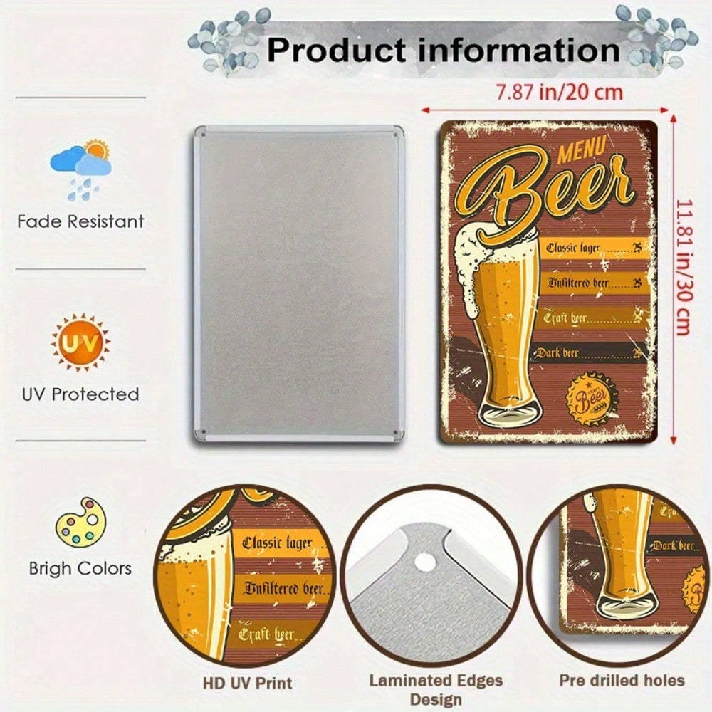 1PC Beer Menu Tin Sign - Vinta - Art Craft Bar บทวิจารณ์และราคา