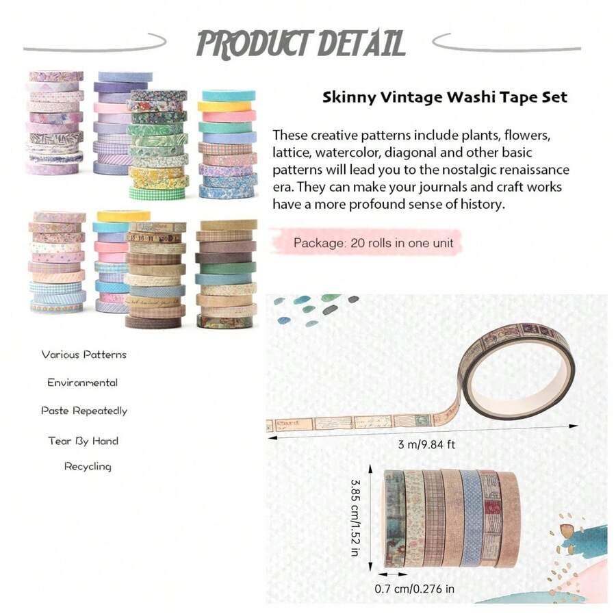 20Rolls Vintage Washi Tape Set - Art Craft Journals บทวิจารณ์และราคา