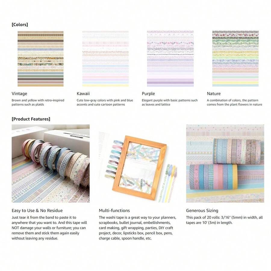 20Rolls Vintage Washi Tape Set - Art Craft Journals บทวิจารณ์และราคา